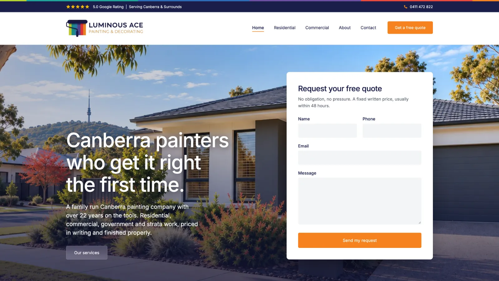Luminous Ace Painting & Decorating website homepage